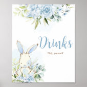 Blue Floral Bunny Rabbit Babydusche Getränke Poster (Vorne)