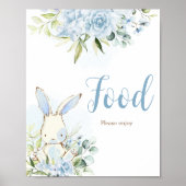 Blue Floral Bunny Rabbit Babydusche Nahrung Poster (Vorne)