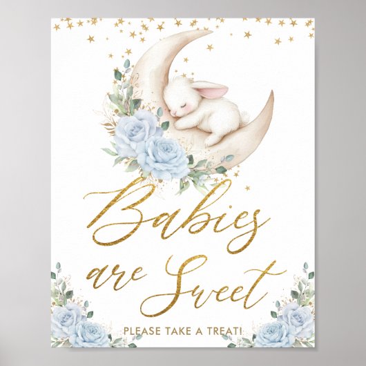 Blue Floral Bunny Rabbit Moon Babies are Sweet Poster (Vorne)