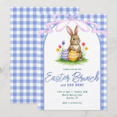 Blue Floral Bunny Watercolor Gingham Ribbon Easter Einladung (Vorne/Hinten)