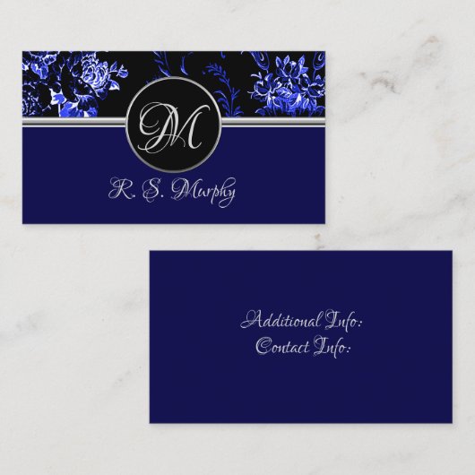 Blue Floral Business Card 2 Visitenkarte (Vorne/Hinten)