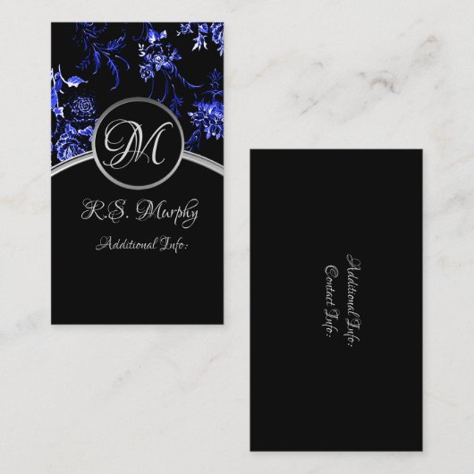 Blue Floral Business Card 3 Visitenkarte (Vorne/Hinten)