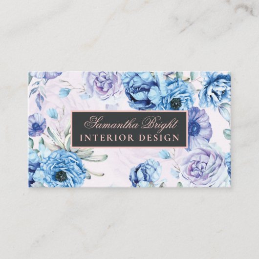 Blue Floral Business Card Visitenkarte (Vorderseite)