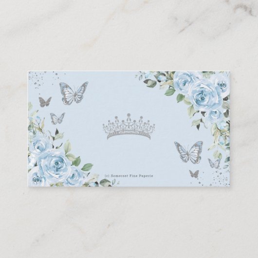 Blue Floral Butterfisch Quinceañera QR Code UAWG Begleitkarte (Rückseite)