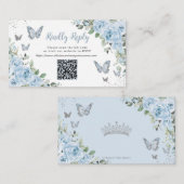 Blue Floral Butterfisch Quinceañera QR Code UAWG Begleitkarte (Vorne/Hinten)