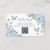 Blue Floral Butterfisch Quinceañera QR Code UAWG Begleitkarte (Vorderseite)