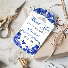 Blue Floral Butterflies Quinceañera Gift Tags Geschenkanhänger