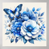 Blue Floral Butterfly Cottage  Poster (Vorne)