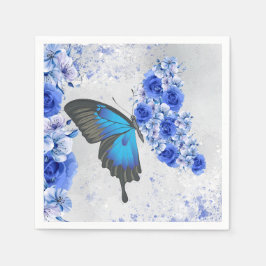 Blue Floral Butterfly Paper Napkins Serviette