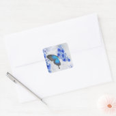 Blue Floral Butterfly Square Sticker (Umschlag)