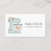 Blue Floral Cake Mixer Bakery Business Card Visitenkarte (Vorderseite)