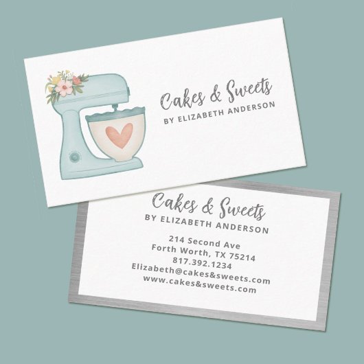 Blue Floral Cake Mixer Bakery Business Card Visitenkarte