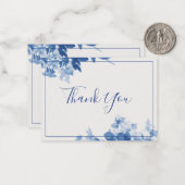 Blue Floral Calligraphy Brautparty Vielen Dank Mitteilungskarte (Vorderseite/Rückseite Beispiel)