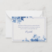 Blue Floral Calligraphy Brautparty Vielen Dank Mitteilungskarte (Rückseite)