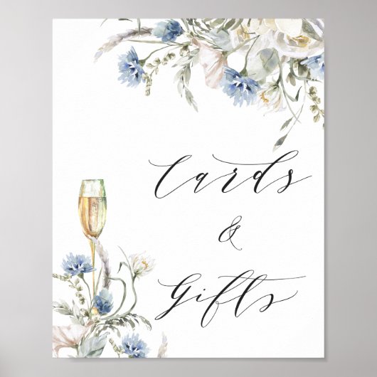 Blue Floral Cards Brautparty signieren Poster (Vorne)