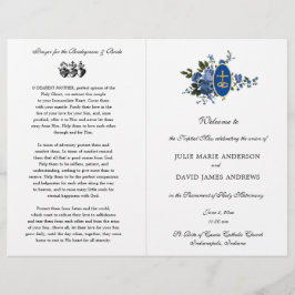 Blue Floral Catholic Latin Mass Wedding Program