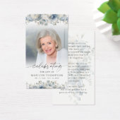 Blue Floral Celebration of Life Photo Prayer Card (Schreibtisch)