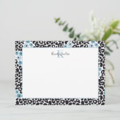Blue Floral Cheetah Print mit/Custom Monogram & Na Dankeskarte (Stehend Vorderseite)