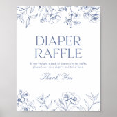 Blue Floral Chinoiserie Baby Shower Diaper Raffle Poster (Vorne)