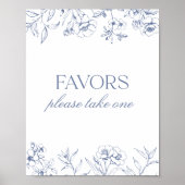 Blue Floral Chinoiserie Baby Shower Favors Sign Poster (Vorne)
