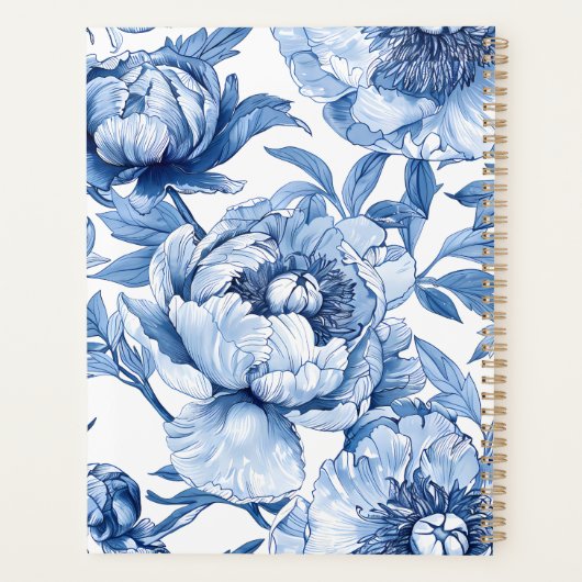 Blue Floral Chinoiserie Blume Moderne Jugendherber Planer (Rückseite)