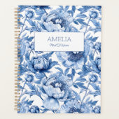 Blue Floral Chinoiserie Blume Name Modern Unveränd Planer (Vorderseite)