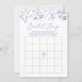 Blue Floral Chinoiserie Brautparty Bingo Spiel Einladung (Vorderseite)