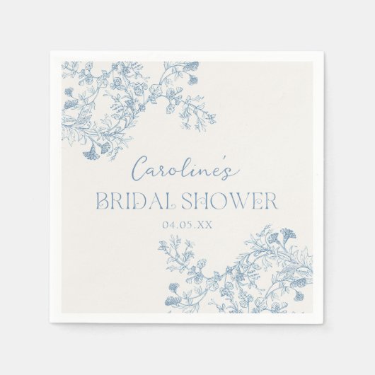 Blue Floral Chinoiserie Brautparty Napkins Serviette (Vorderseite)