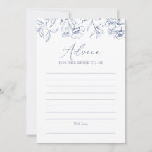 Blue Floral Chinoiserie Brautparty Ratschlag Karte