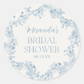 Blue Floral Chinoiserie Brautparty Sticker (Vorderseite)