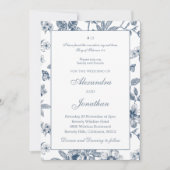 Blue Floral Chinoiserie Christian Wedding  Einladung (Vorderseite)