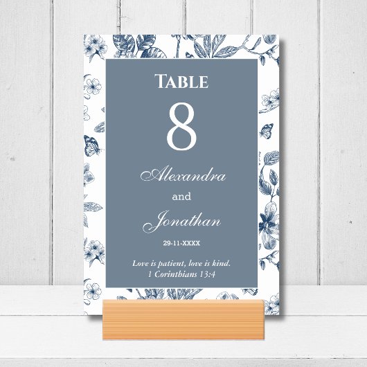 Blue Floral Chinoiserie Christian Wedding    Tischnummer