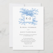 Blue Floral Chinoiserie Classing Monogram Elegant Einladung (Vorderseite)