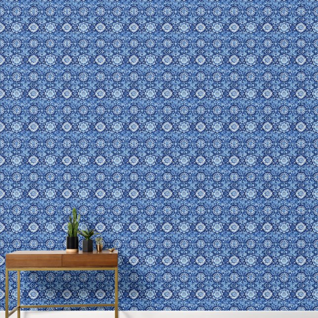 Blue Floral Chinoiserie Muster Tapete (Korridor)