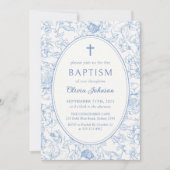 Blue Floral Chinoiserie Taufe Einladung (Vorderseite)