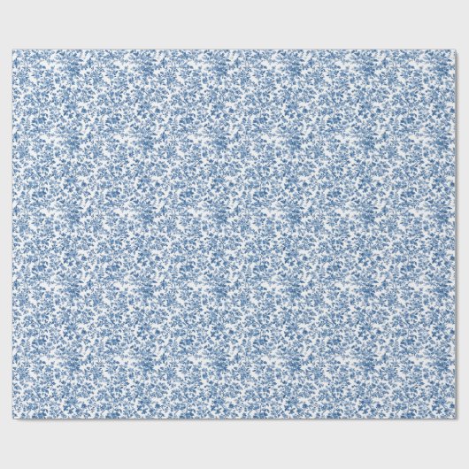Blue Floral Chinoiserie Toile Geschenkpapier (Flach)