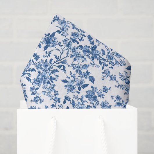 Blue Floral Chinoiserie Toile Gingham Seidenpapier (Geschenktüte)