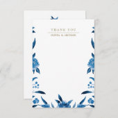 Blue floral Chinoiserie Wedding danke Mitteilungskarte (Vorne/Hinten)