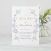 Blue Floral Chinoiserie Wedding Einladung (Stehend Vorderseite)
