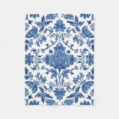 Blue Floral Chinoiserie White Watercolor Fleecedecke (Vorderseite)