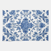 Blue Floral Chinoiserie White Watercolor Geschirrtuch (Horizontal)