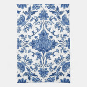 Blue Floral Chinoiserie White Watercolor Geschirrtuch (Vertikal)