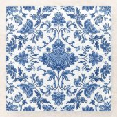 Blue Floral Chinoiserie White Watercolor Glasuntersetzer (Vorderseite)