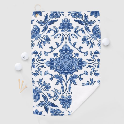 Blue Floral Chinoiserie White Watercolor Golfhandtuch (Insitu)