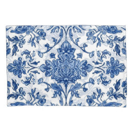 Blue Floral Chinoiserie White Watercolor Kissenbezug