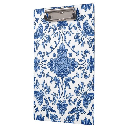Blue Floral Chinoiserie White Watercolor Klemmbrett (Links)