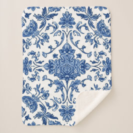 Blue Floral Chinoiserie White Watercolor Sherpadecke