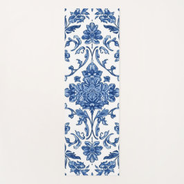 Blue Floral Chinoiserie White Watercolor Yogamatte