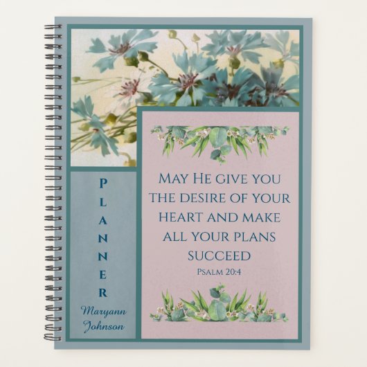 Blue Floral Christlich Planner mit Bible Verse Planer (Vorderseite)