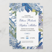 Blue Floral Classic Hochzeitseinladung Einladung (Vorne/Hinten)